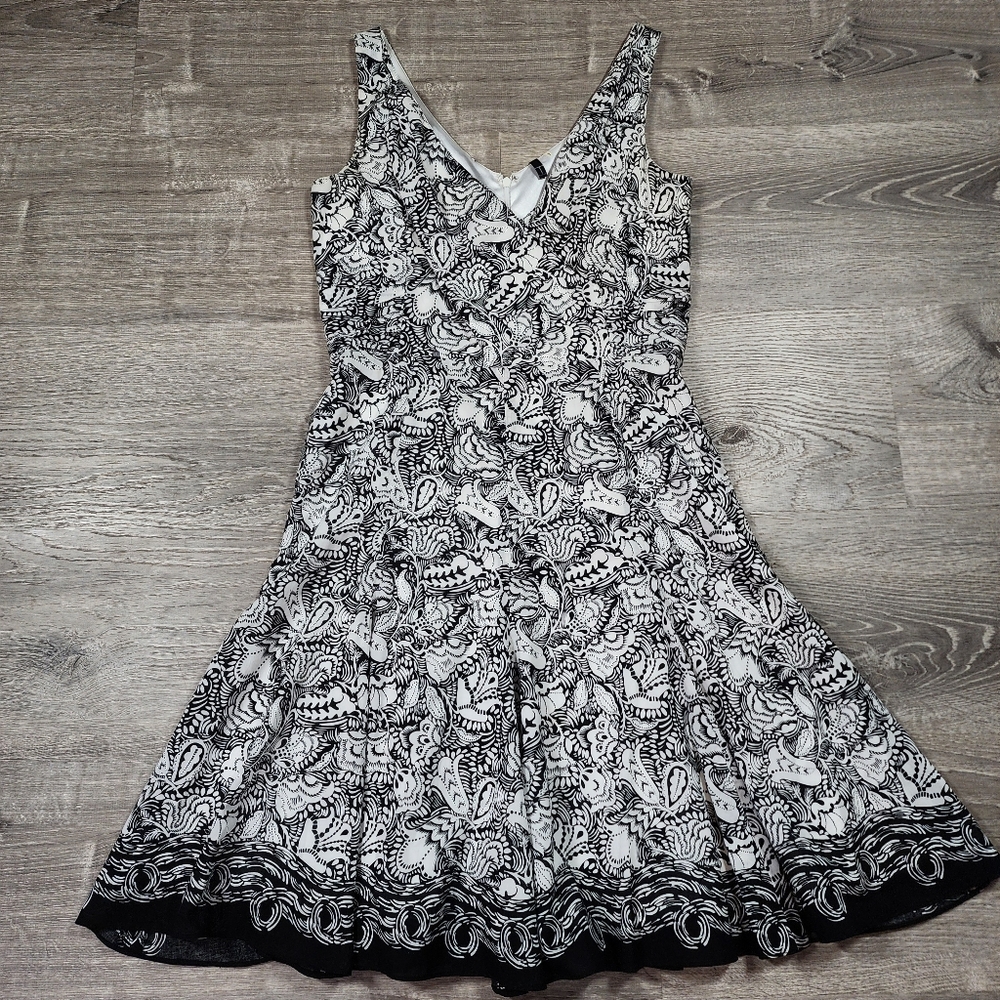 TAHARI Black White Cotton Sleeveless Dress 6